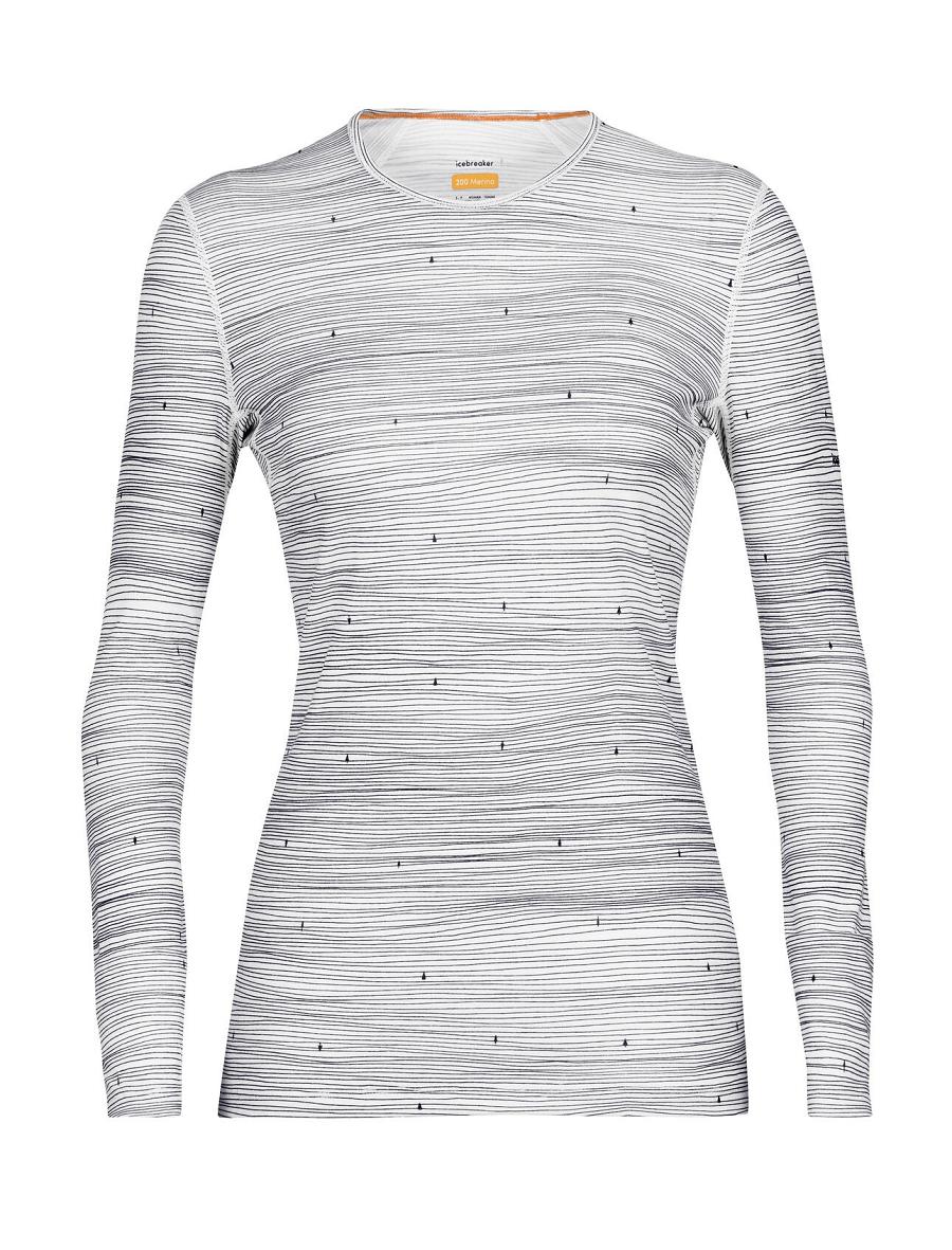 Base Layers Icebreaker Merino 200 Oasis Long Sleeve Crewe Ski Tracks Damskie Białe Granatowe | PL 1125OKIR